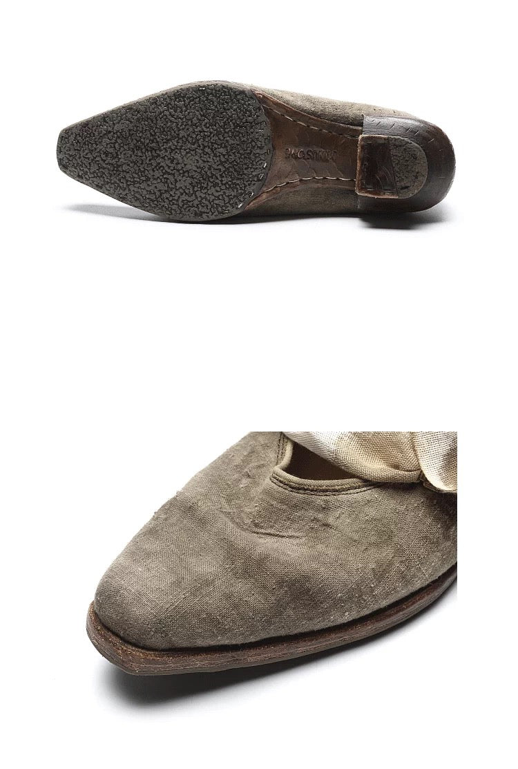 Handmade Leather Shoes with Plant-Dyed Hand-Scrunched Textured Ribbons