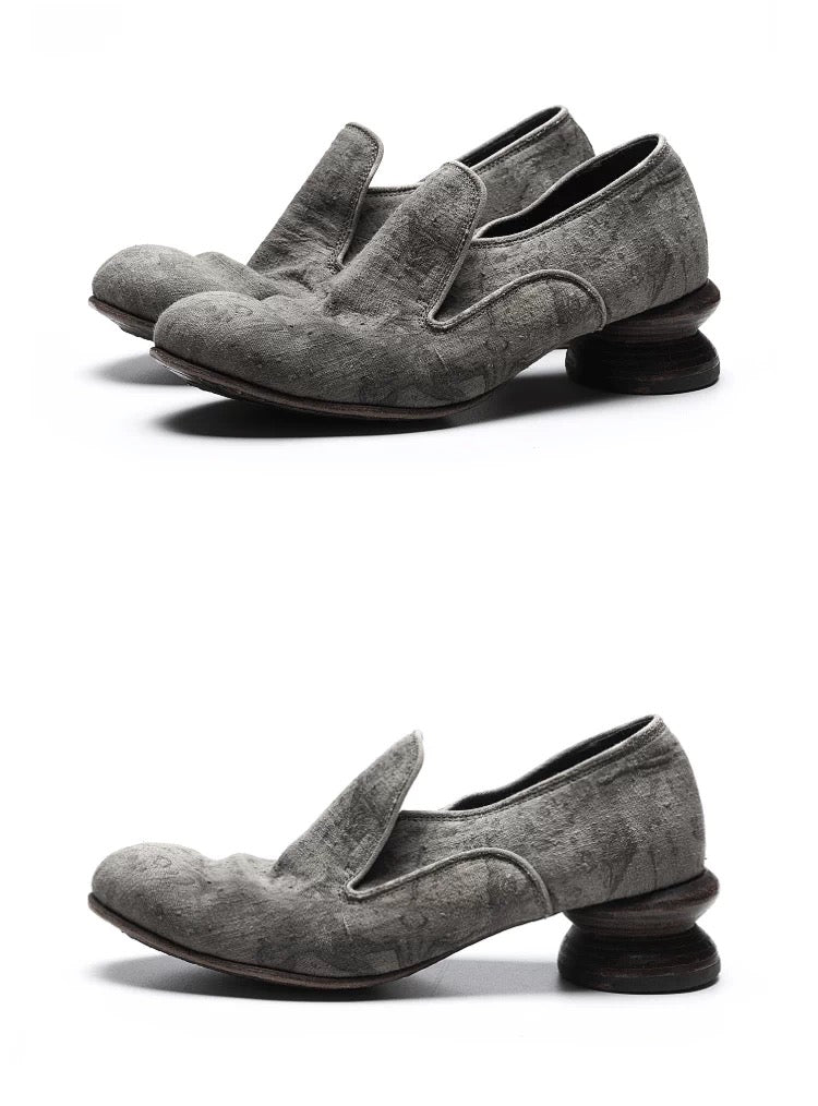 Handmade Leather Shoes with Handwoven Cotton & Plant-Dyed Finish and Textured Creases