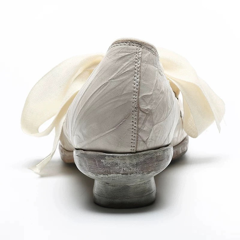 Handmade Shoes with Plant-Dyed Hand-Knotted Textured Ribbons