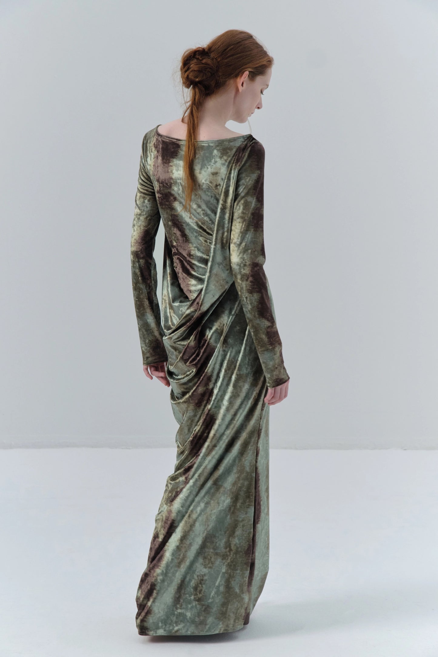Deconstructed Tie-dye Velvet Green Dress