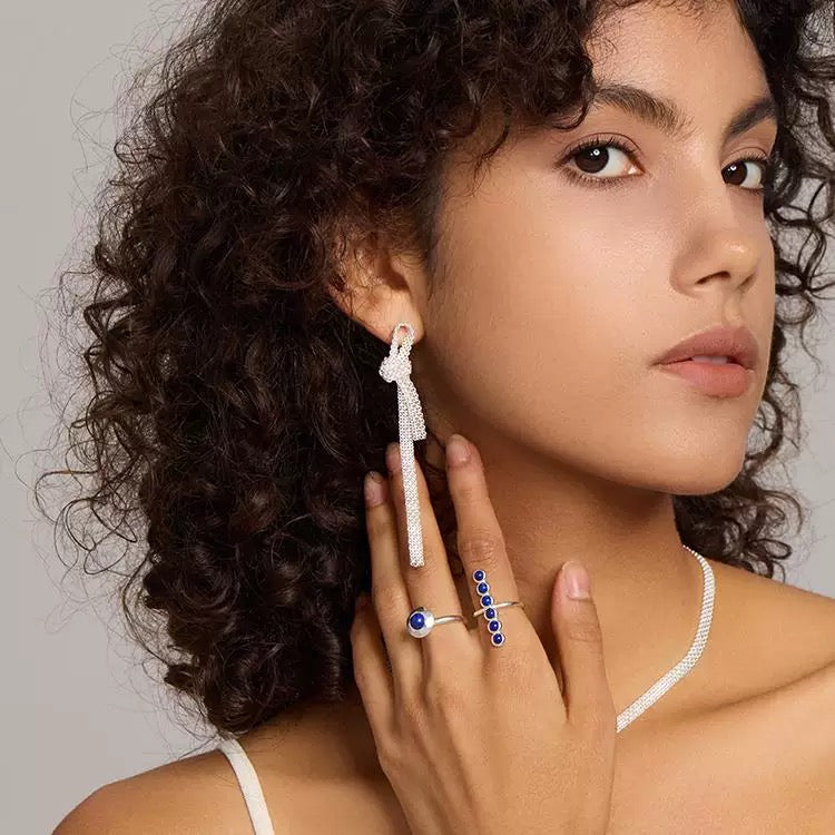 Knot Long Chain Earrings (925 Silver)