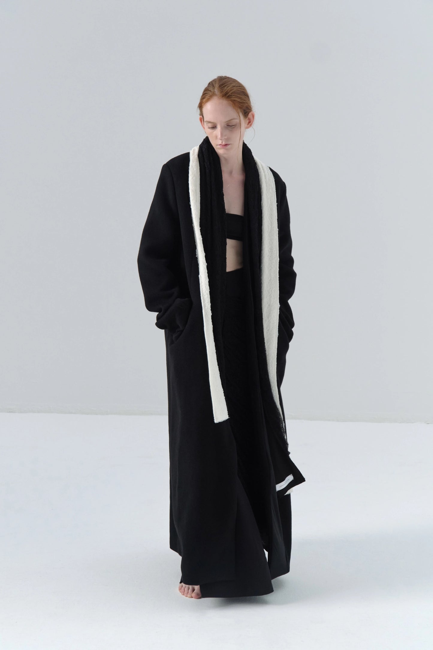 Black Wool Coat with Asymmetric Wide Lapel