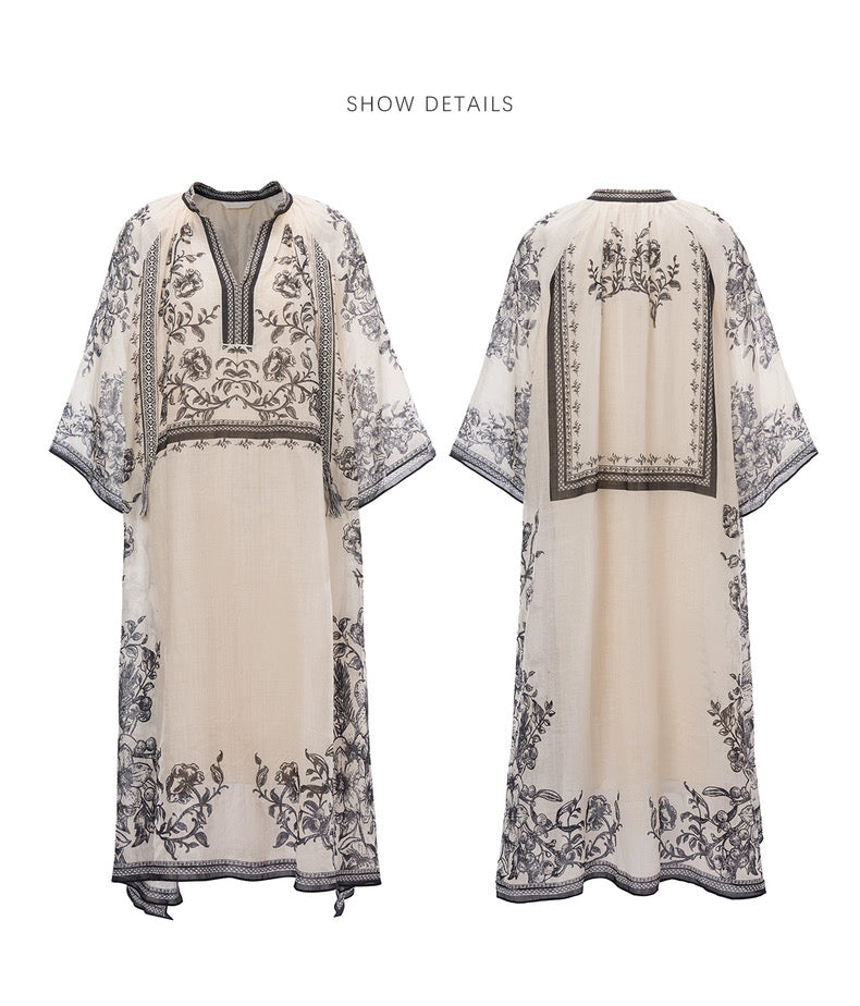 Mughal Empire Series 100-Count Pure Ramie Dress with Positioned Printing