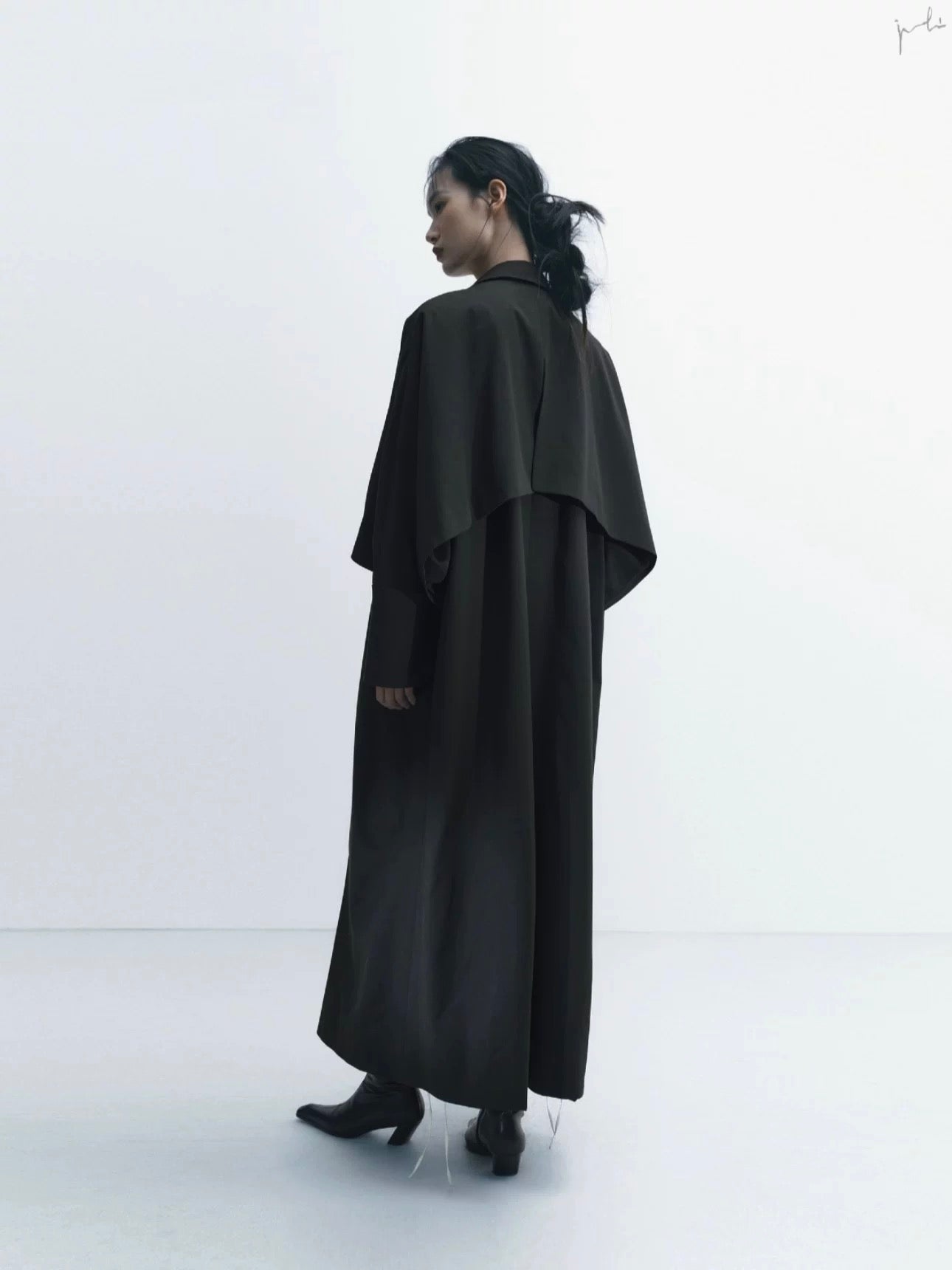 Cape-Style Lapel Drop-Shoulder Trench Coat