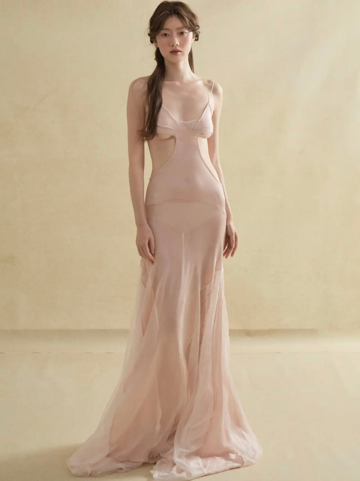Hollow-Out Strapless Color-Block Sheer Eyelet Knit Dress