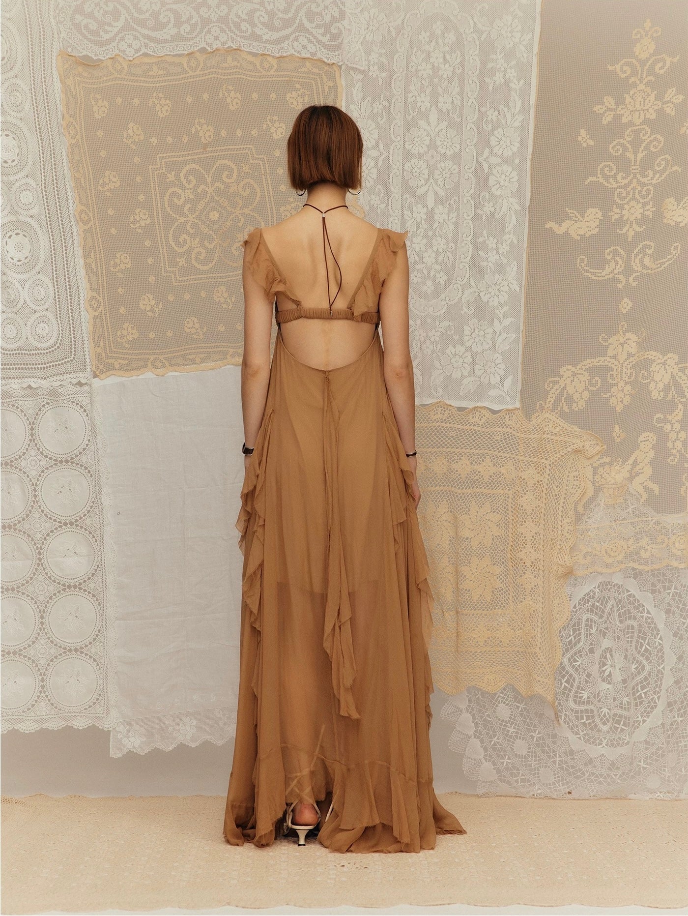 Vacation Spaghetti Strap Dress with Ruffled Hem
