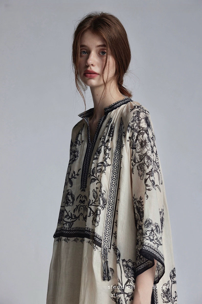 Mughal Empire Series 100-Count Pure Ramie Dress with Positioned Printing