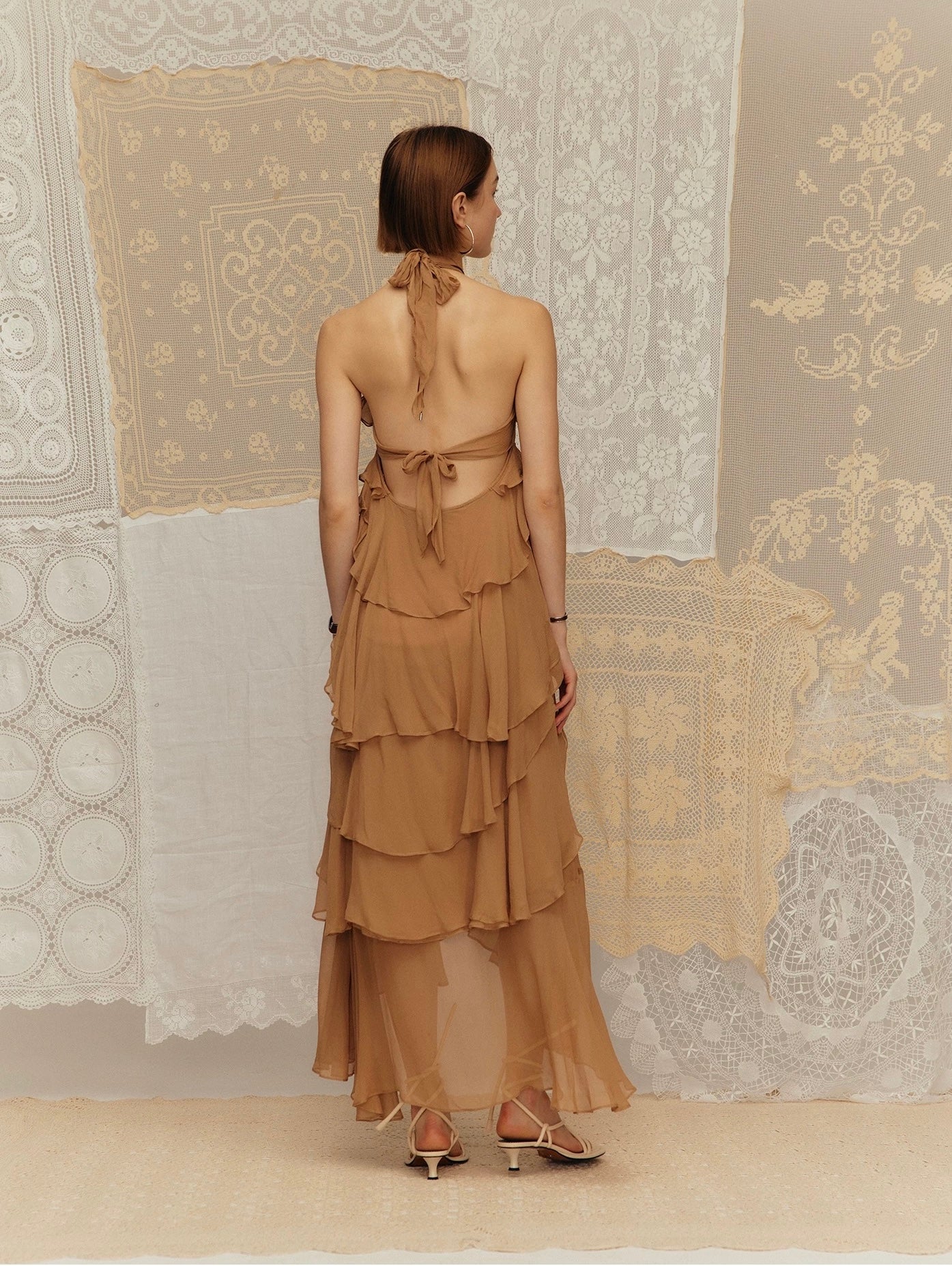 Seaside Vacation Crepe de Chine Ruffled Tiered Dress