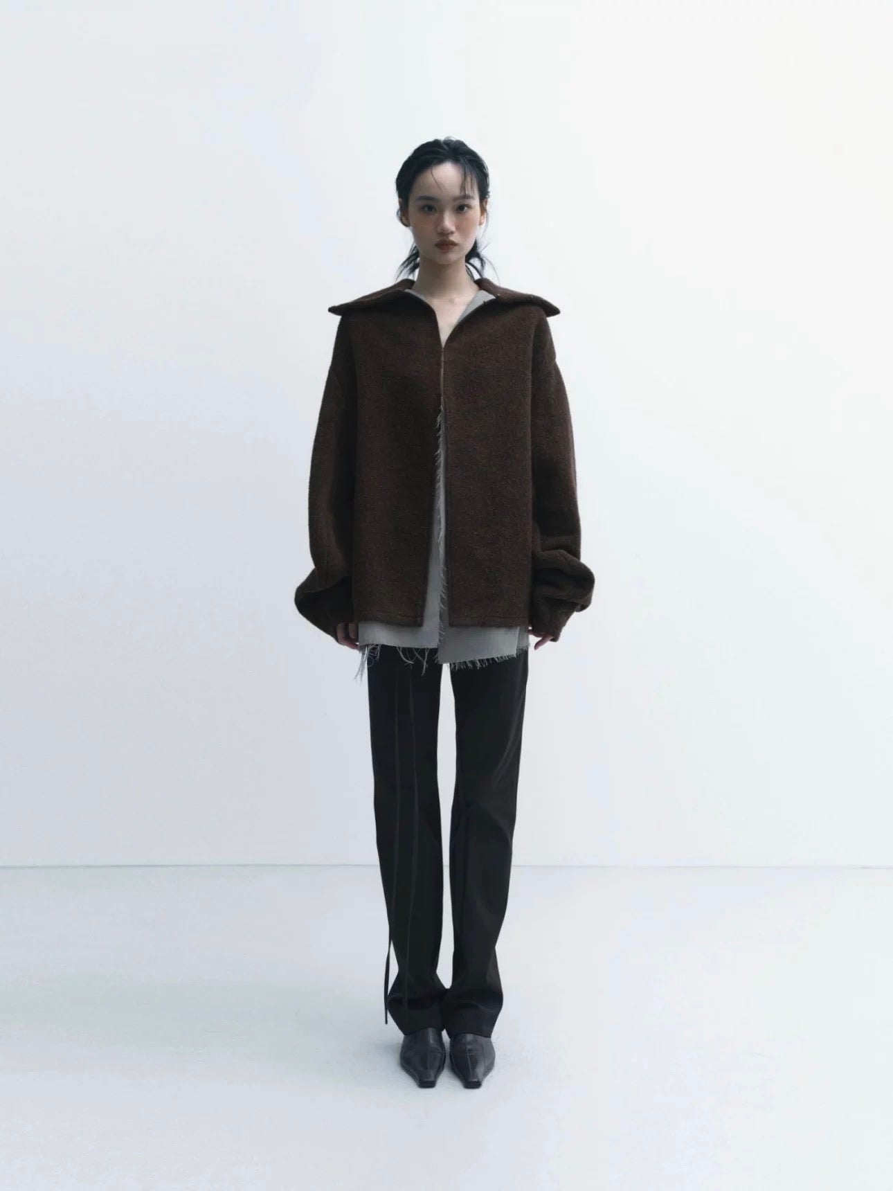 Folded Stand-Collar Silhouette Coat
