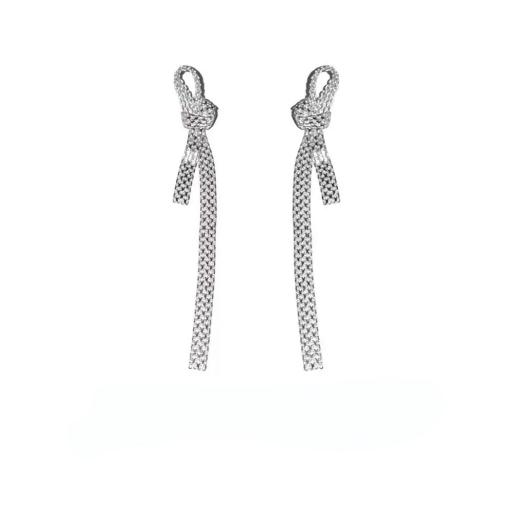 Knot Long Chain Earrings (925 Silver)
