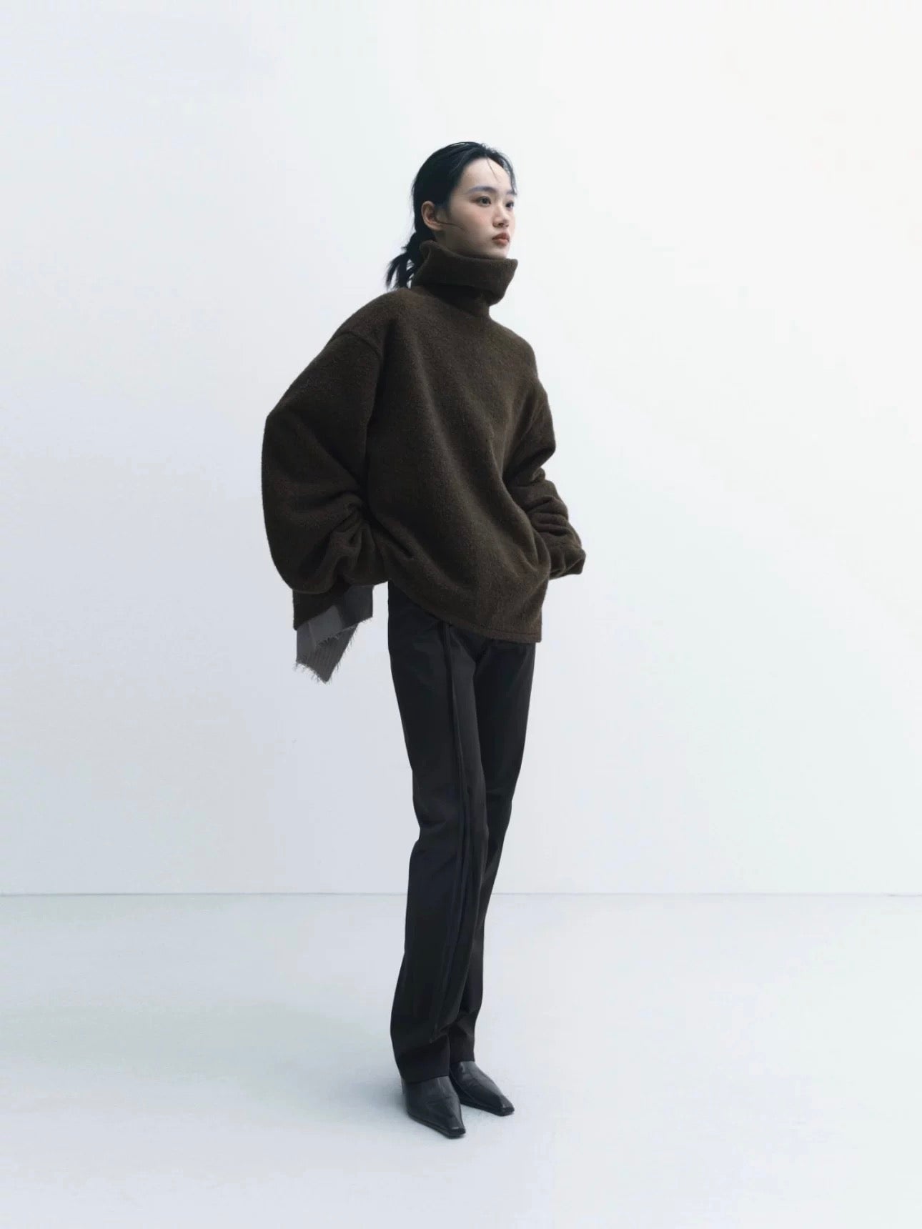 Folded Stand-Collar Silhouette Coat