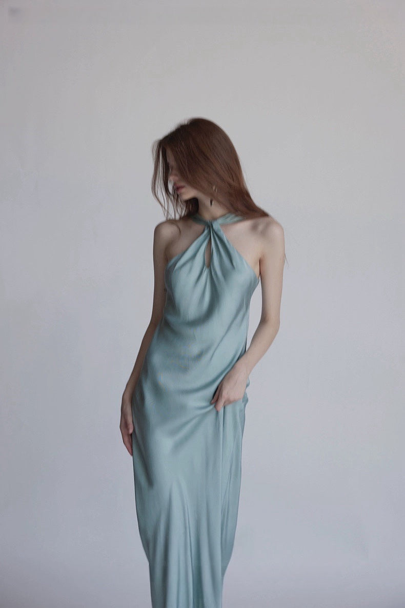 Soft Sculpture Series Satin Halter Midi Dress