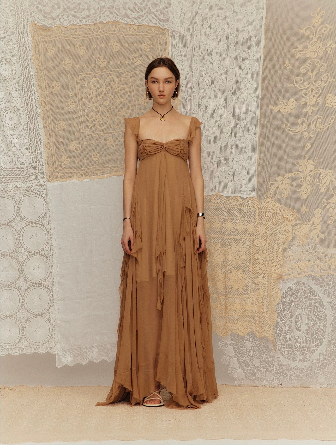 Vacation Spaghetti Strap Dress with Ruffled Hem