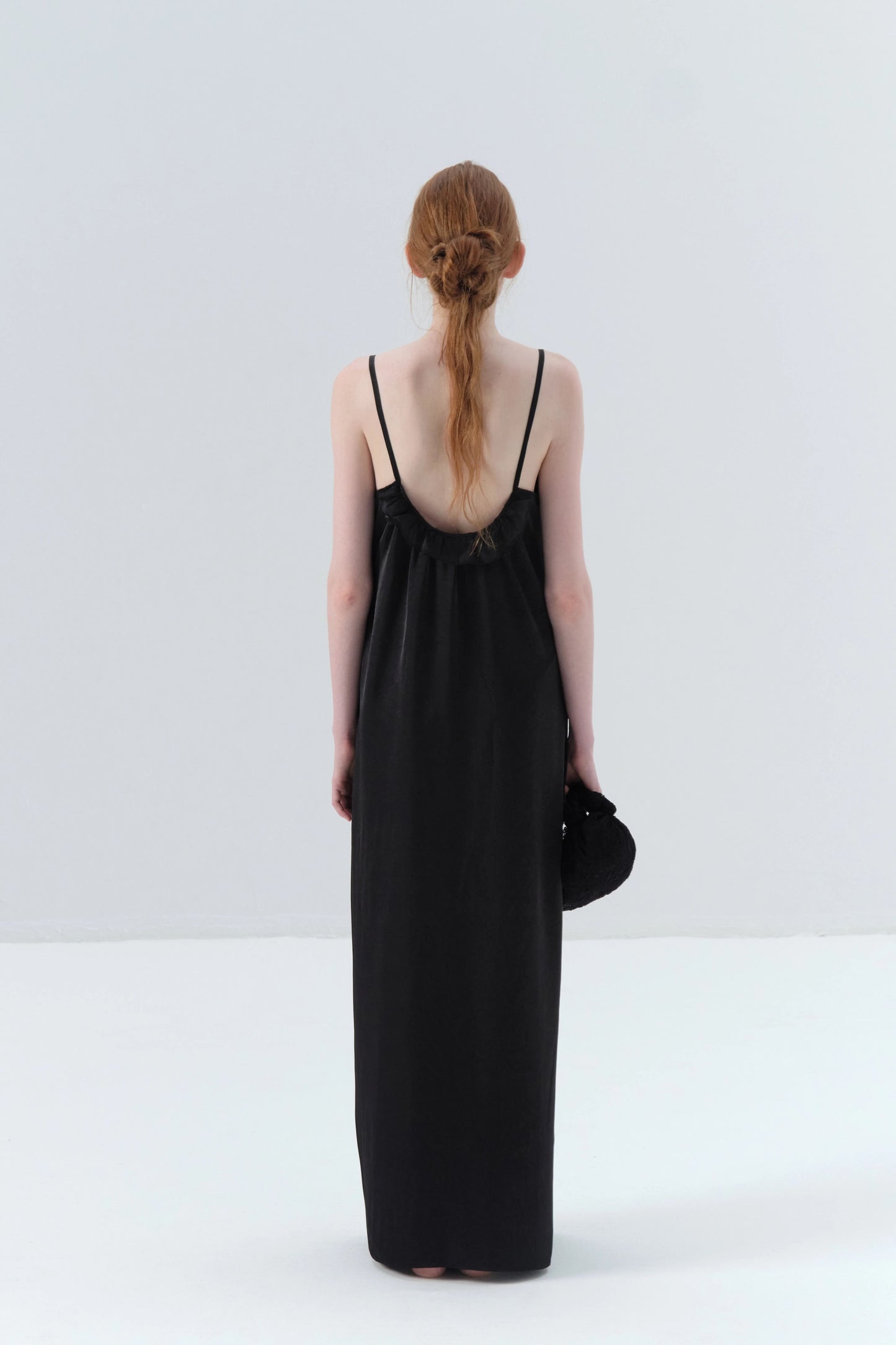 Asymmetric Draped Black Camisole Dress