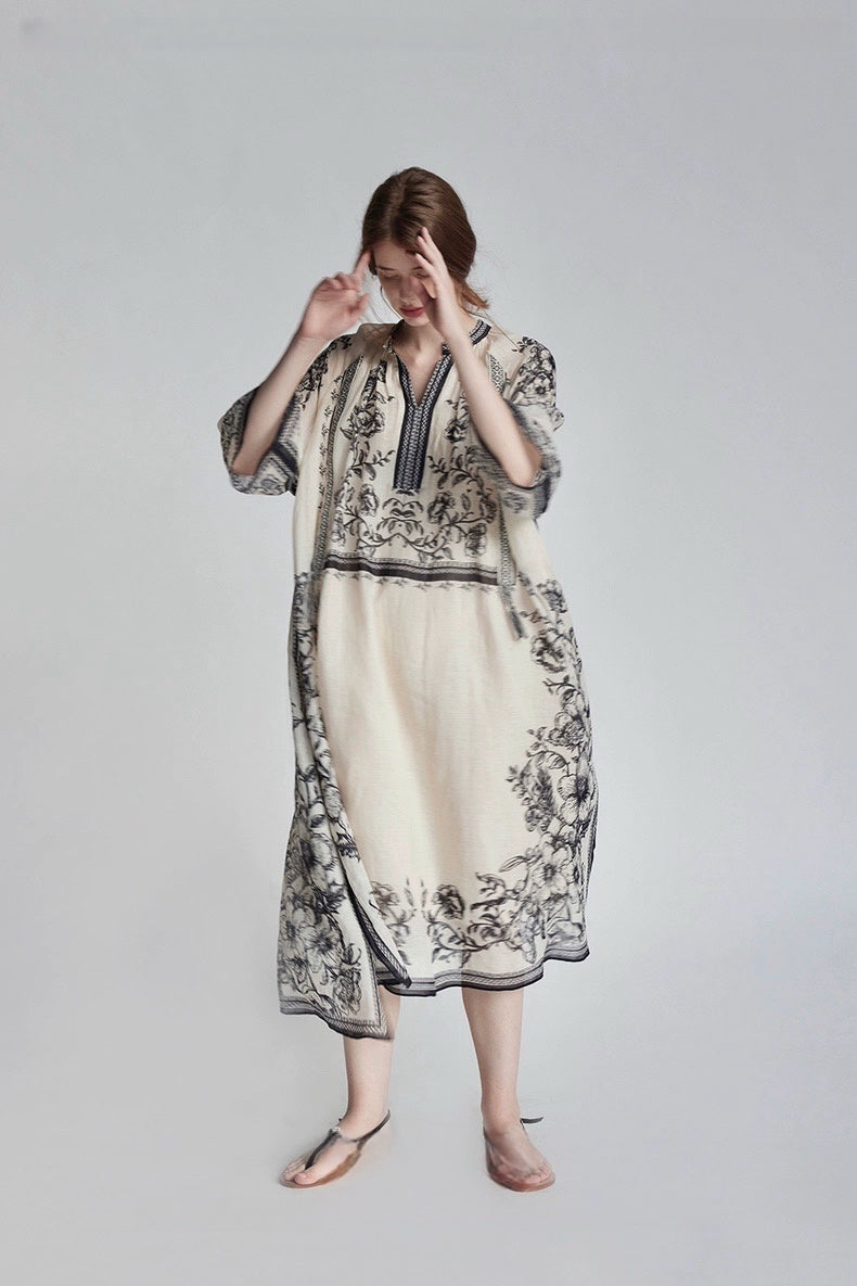 Mughal Empire Series 100-Count Pure Ramie Dress with Positioned Printing