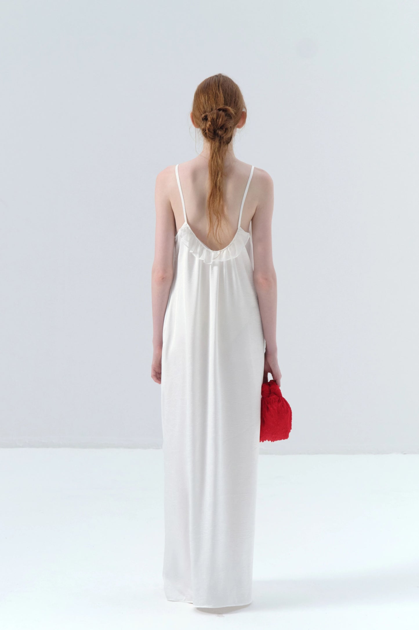 Asymmetric Draped White Camisole Dress