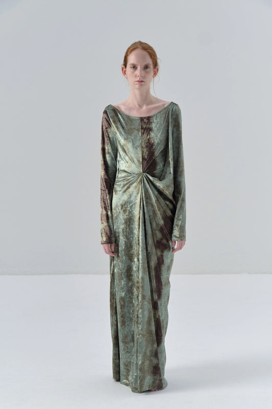 Deconstructed Tie-dye Velvet Green Dress