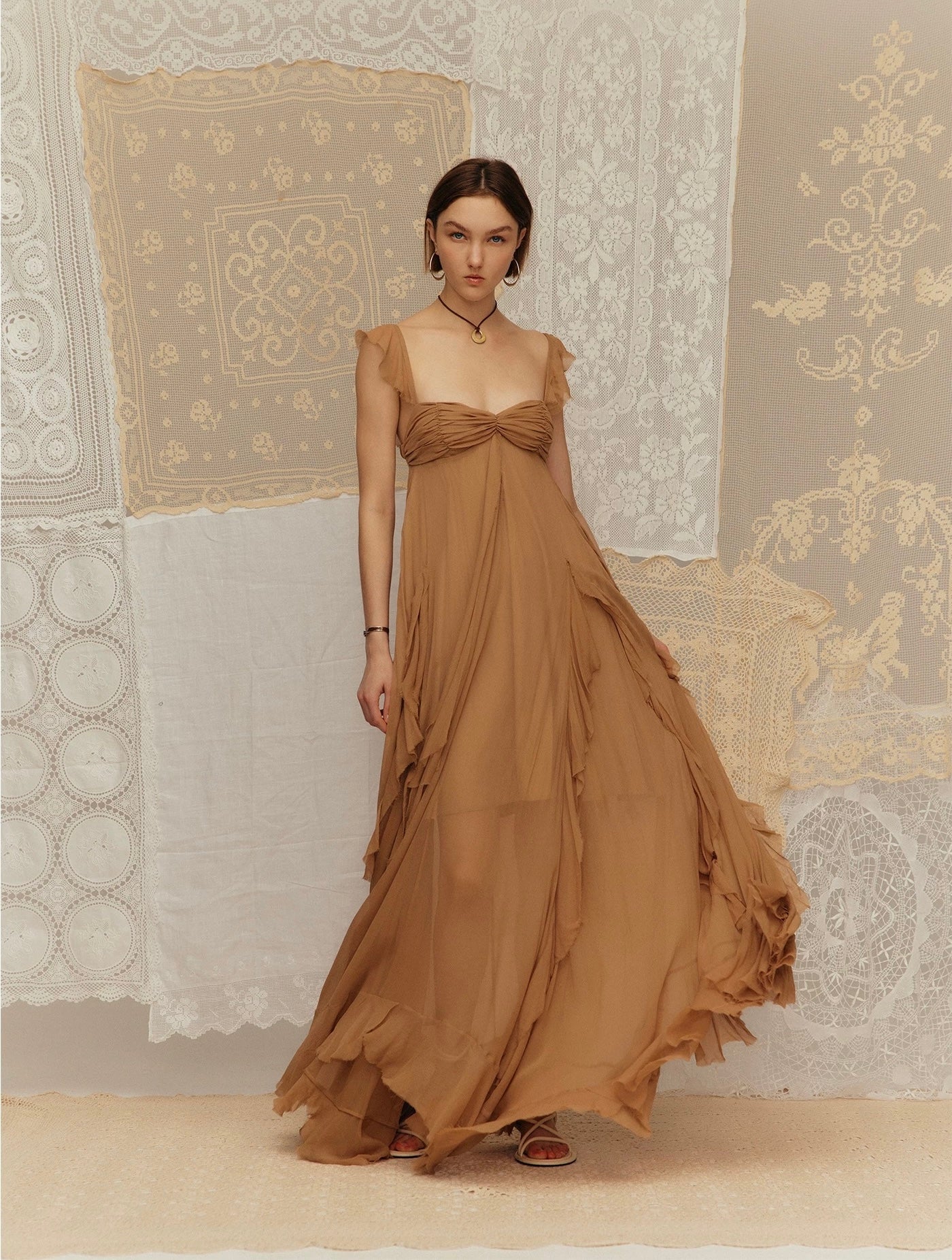Vacation Spaghetti Strap Dress with Ruffled Hem