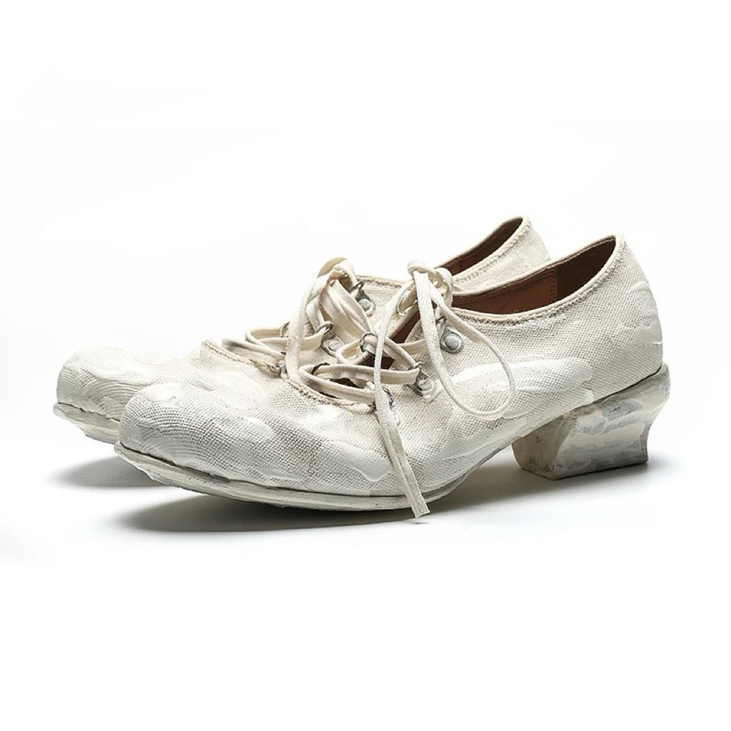 Hand-painted Sealed Glue Handmade Leather Shoes with Imported Cotton Canvas