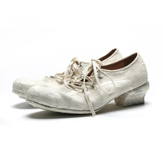 Hand-painted Sealed Glue Handmade Leather Shoes with Imported Cotton Canvas