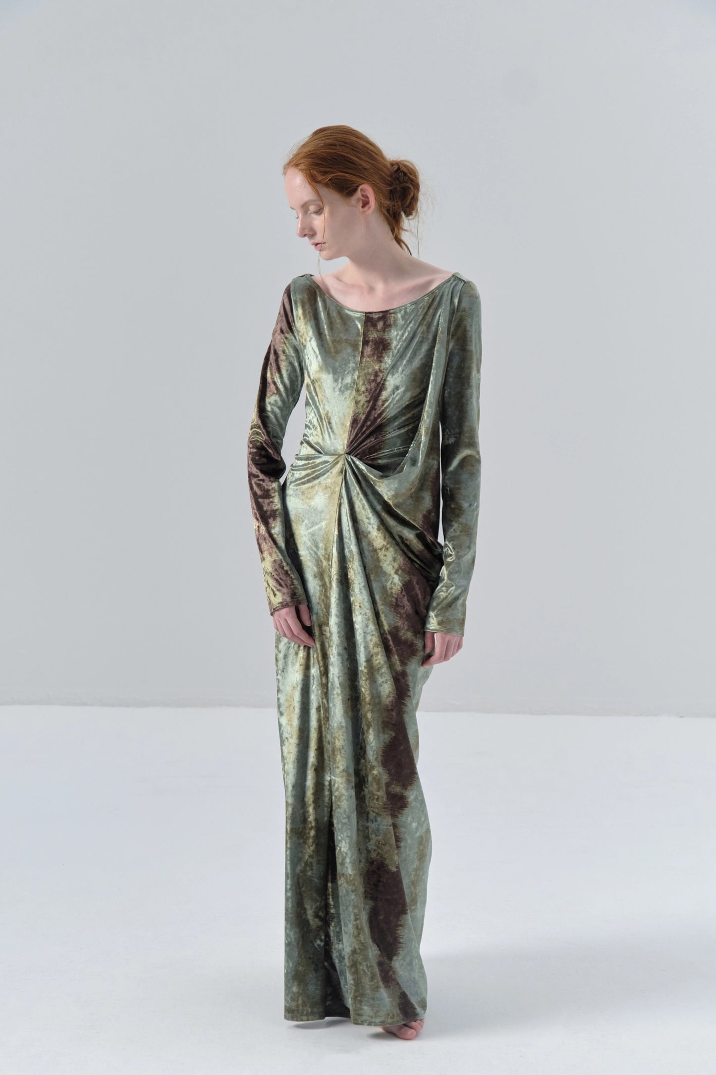 Deconstructed Tie-dye Velvet Green Dress