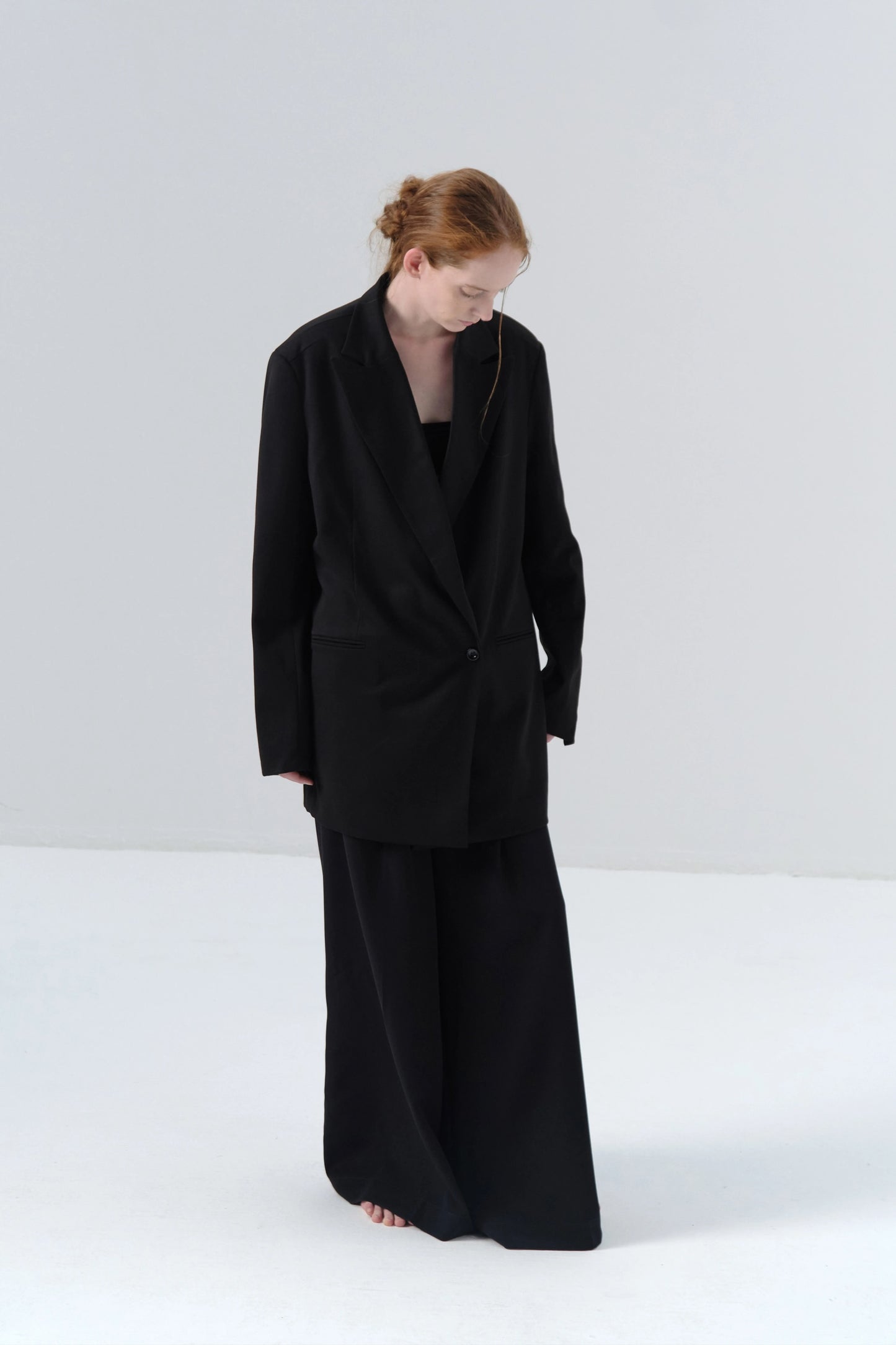 Black Blazer with Twill Texture and Oversized Silhouette