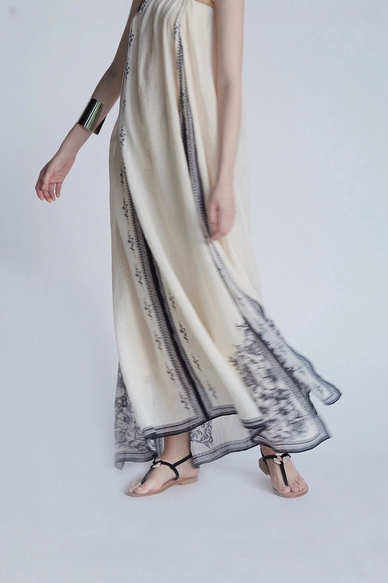 Mughal Empire Series 100-Count Pure Ramie Positioned Print 3-Way Wear Camisole Dress