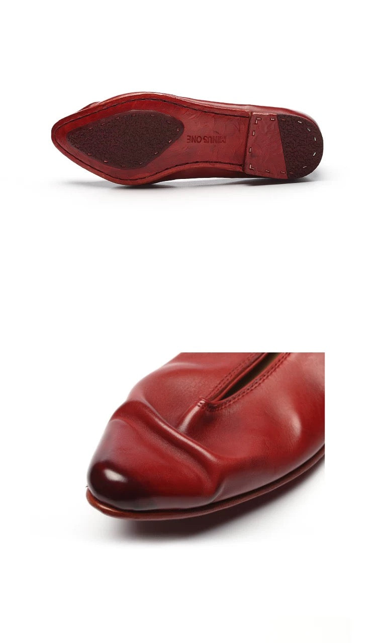 Handmade Flat Shoes in Vegetable-Dyed Cowhide with Color-Wiping Finish