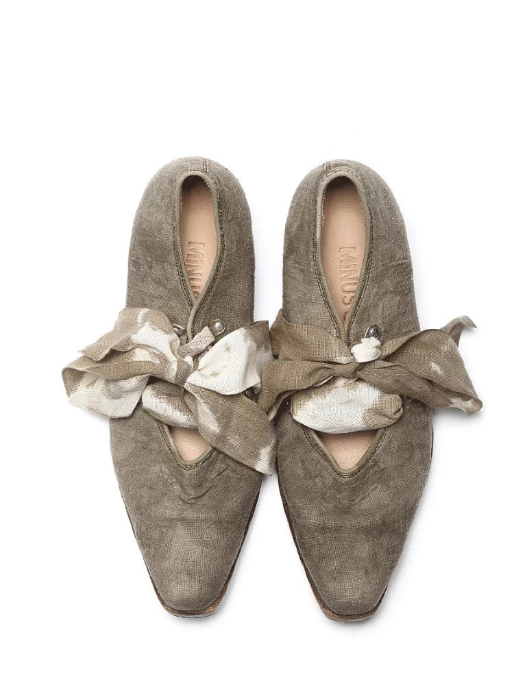 Handmade Leather Shoes with Plant-Dyed Hand-Scrunched Textured Ribbons