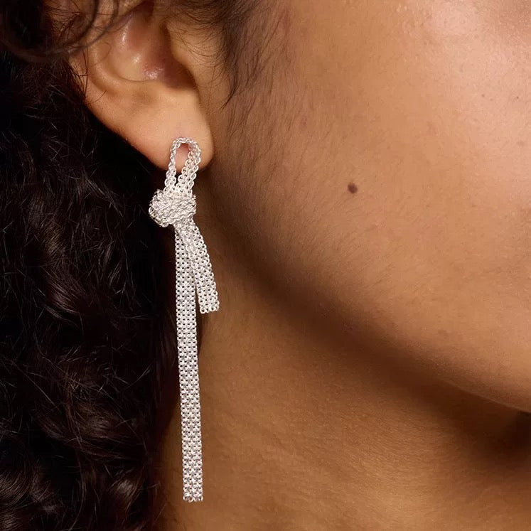 Knot Long Chain Earrings (925 Silver)