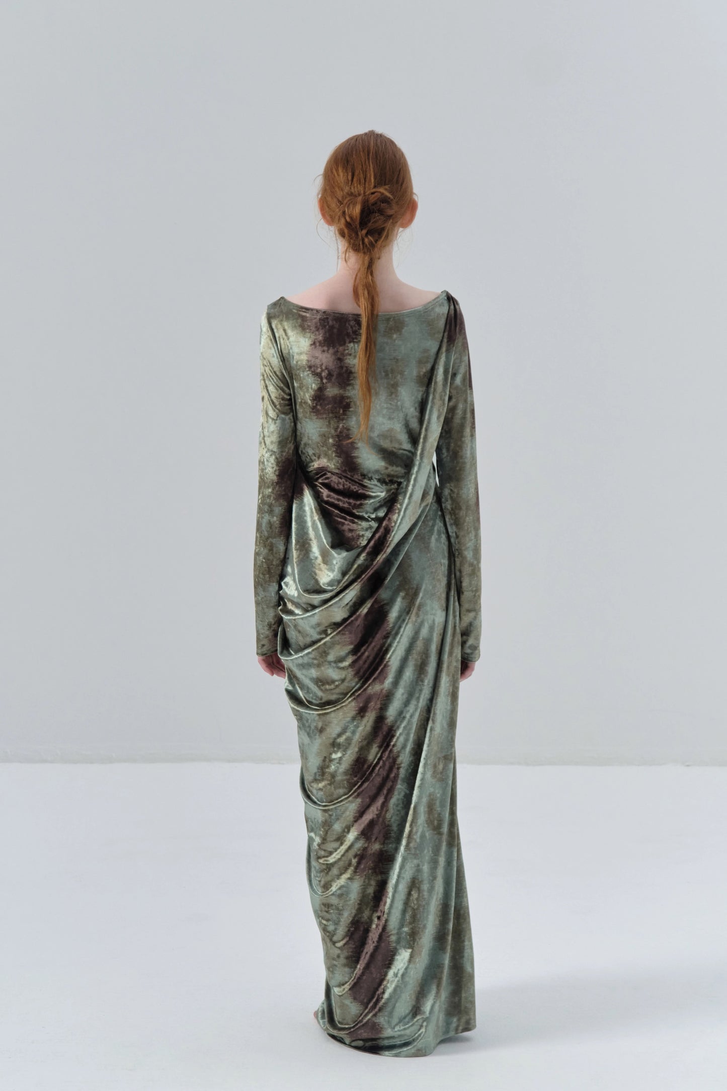Deconstructed Tie-dye Velvet Green Dress