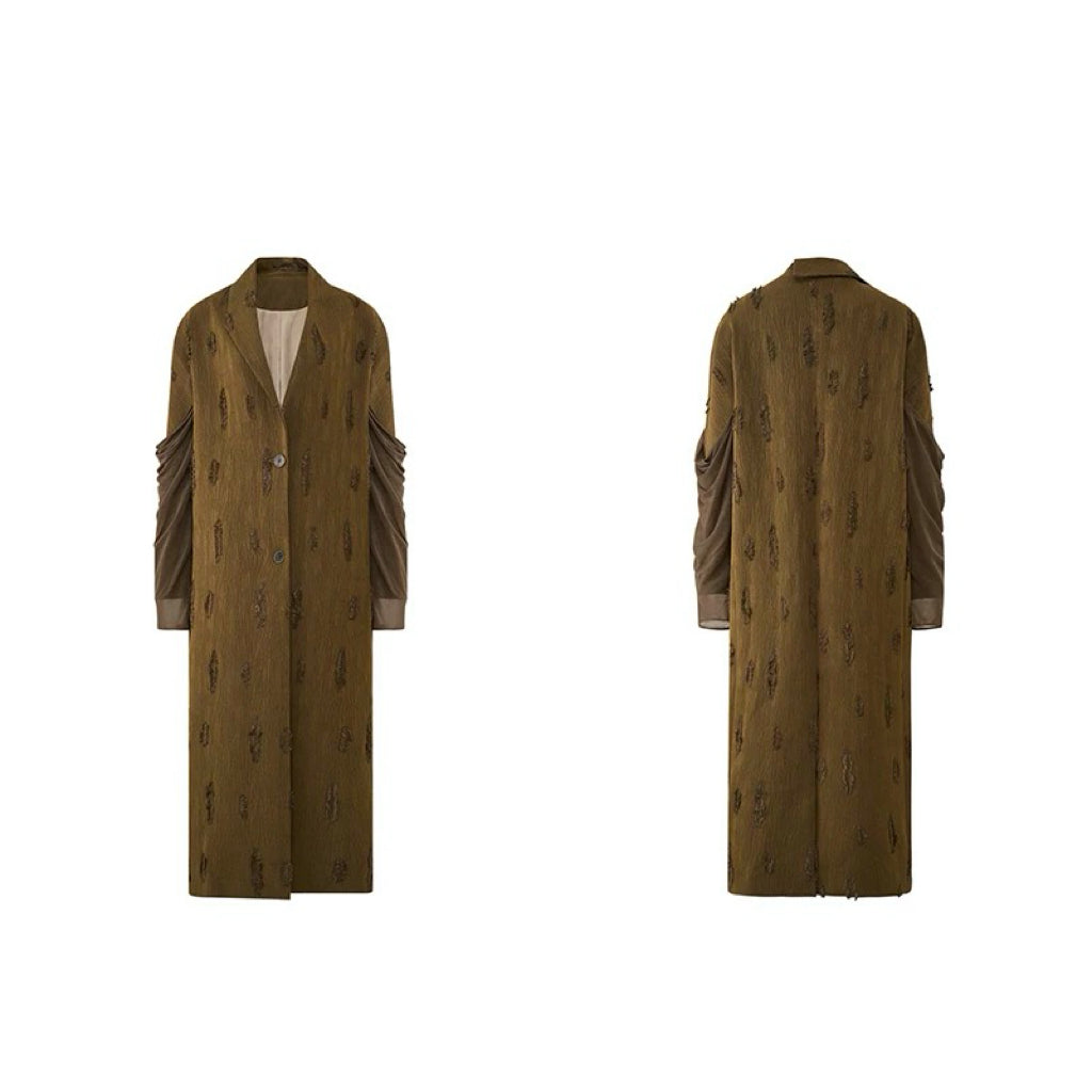 Spliced Sleeve Asymmetric Texture Long Coat