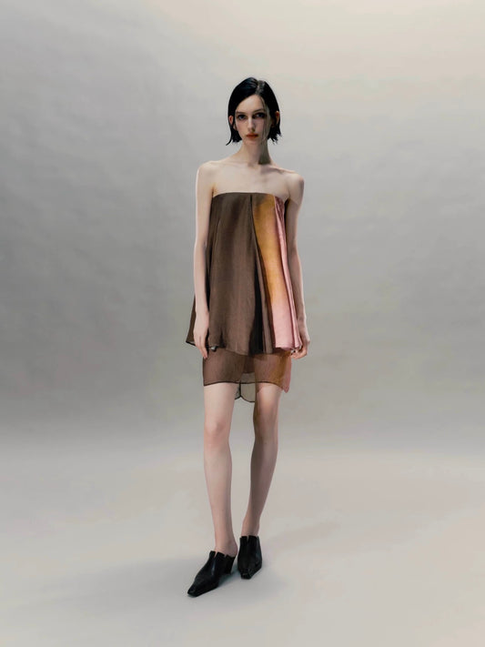 Double-Layer Patchwork Short Tube Top Dress