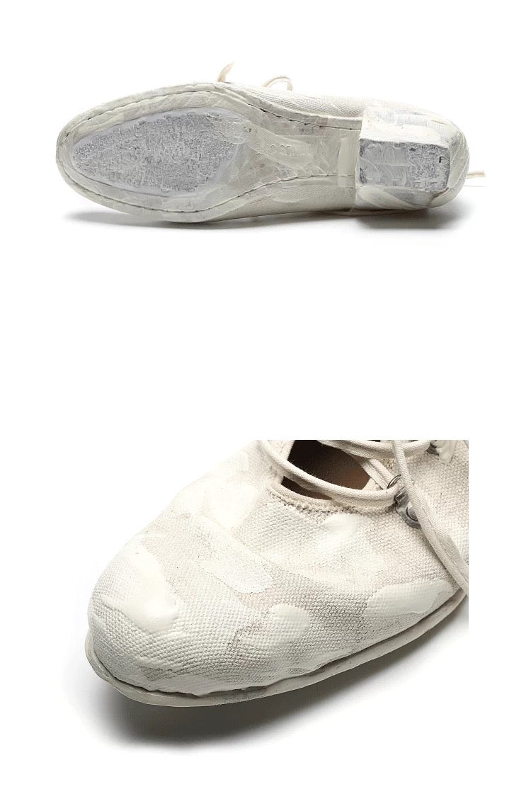 Hand-painted Sealed Glue Handmade Leather Shoes with Imported Cotton Canvas