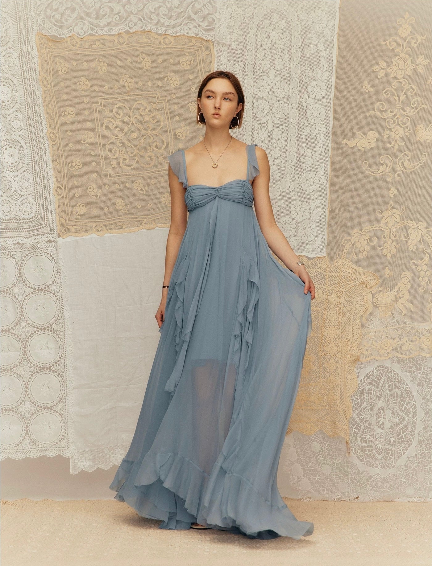 Vacation Spaghetti Strap Dress with Ruffled Hem