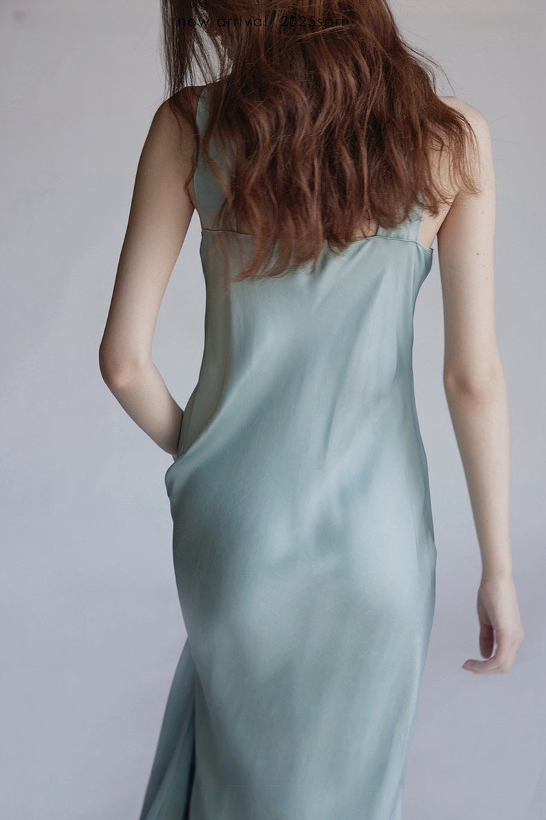 Soft Sculpture Series Satin Halter Midi Dress