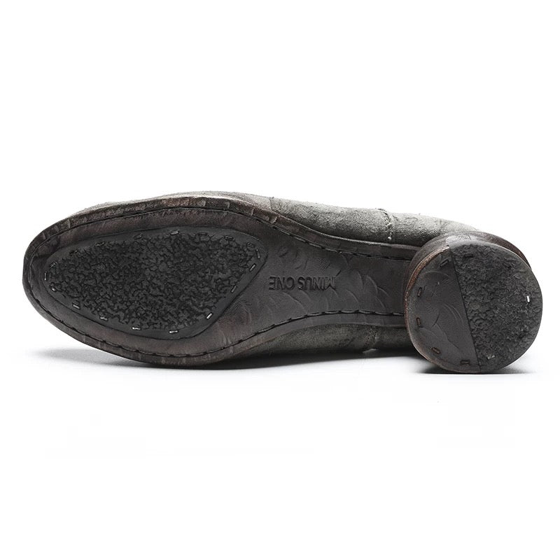 Handmade Leather Shoes with Handwoven Cotton & Plant-Dyed Finish and Textured Creases
