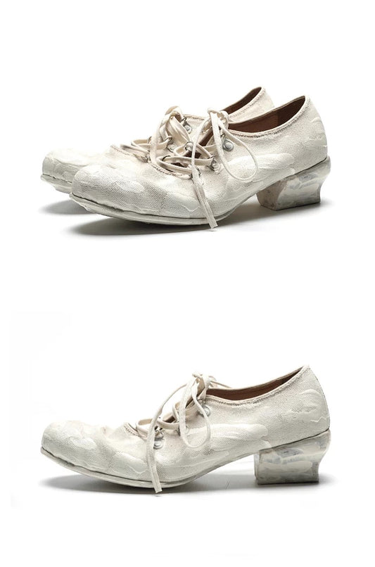 Hand-painted Sealed Glue Handmade Leather Shoes with Imported Cotton Canvas