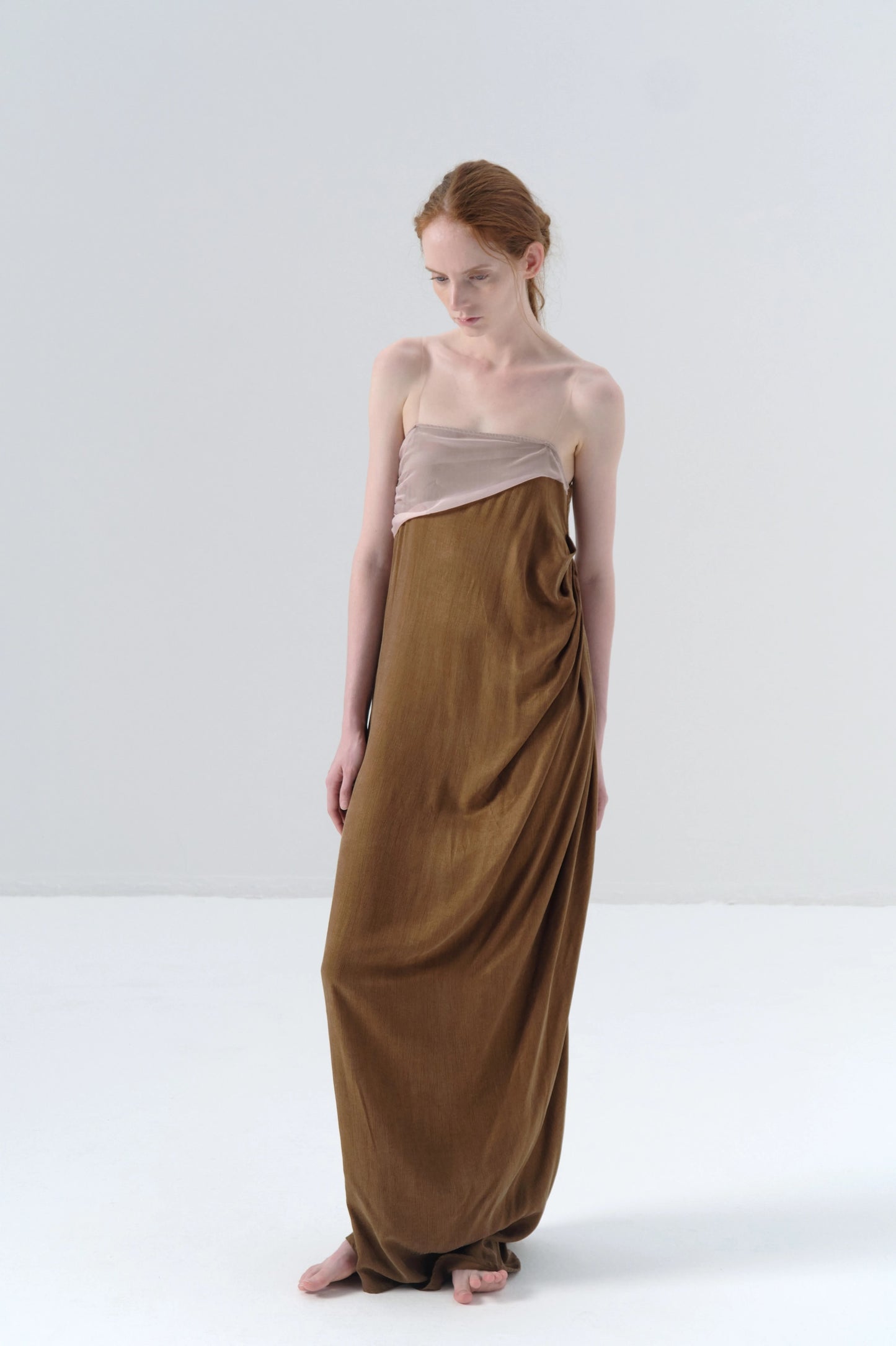 Strapless Cupro Brown Dress