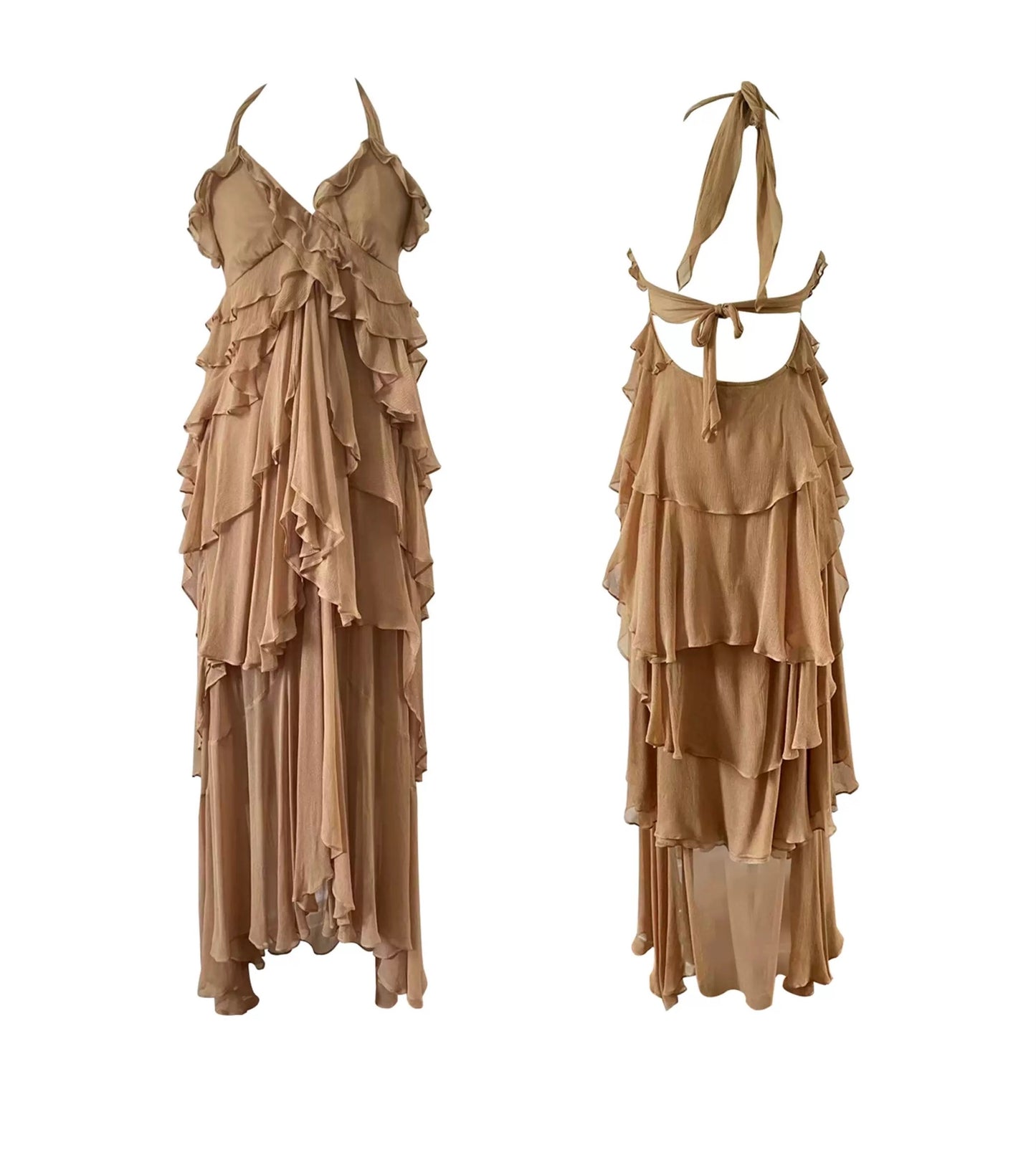 Seaside Vacation Crepe de Chine Ruffled Tiered Dress