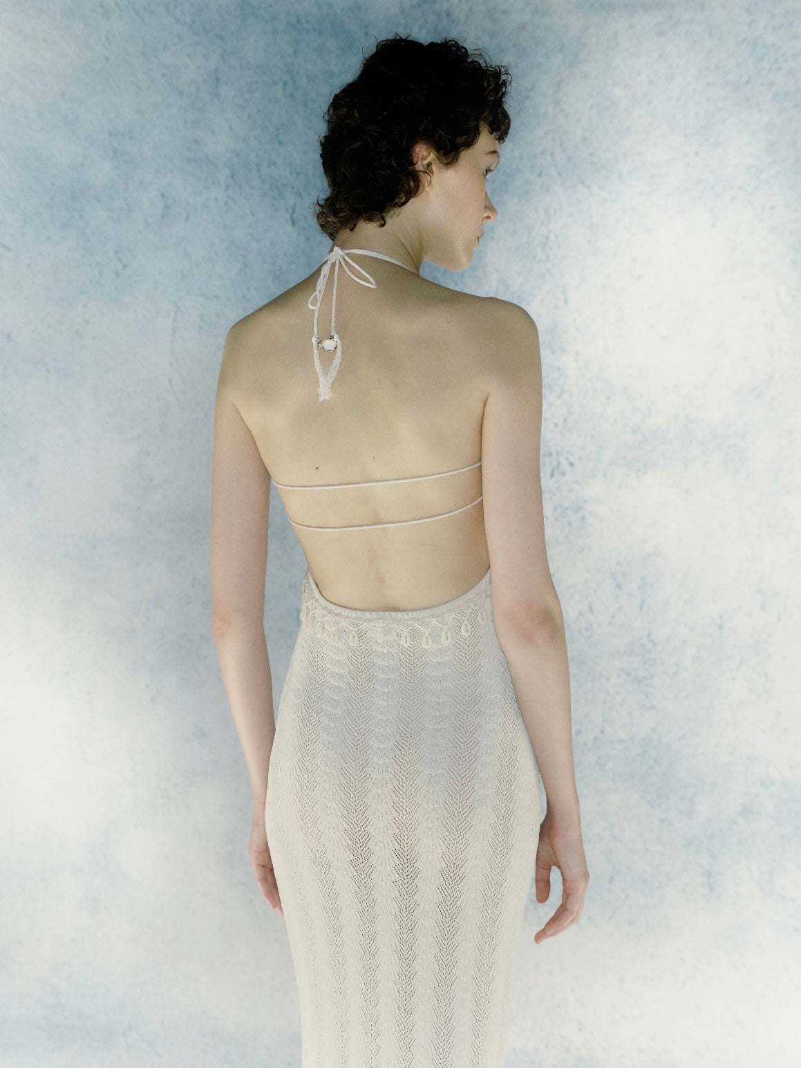 Knitted shell texture tie long skirt