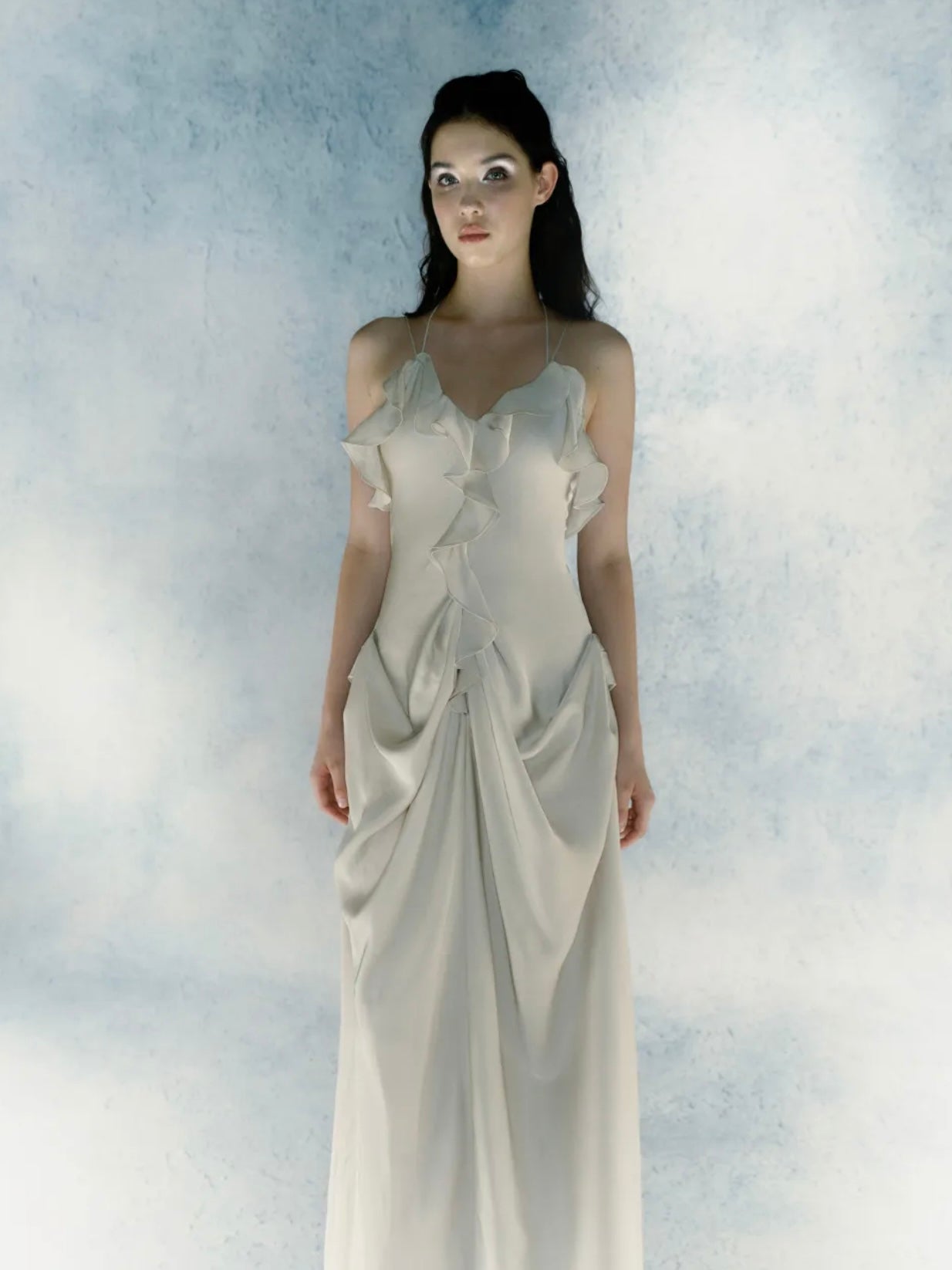 Streamer ruffled long skirt