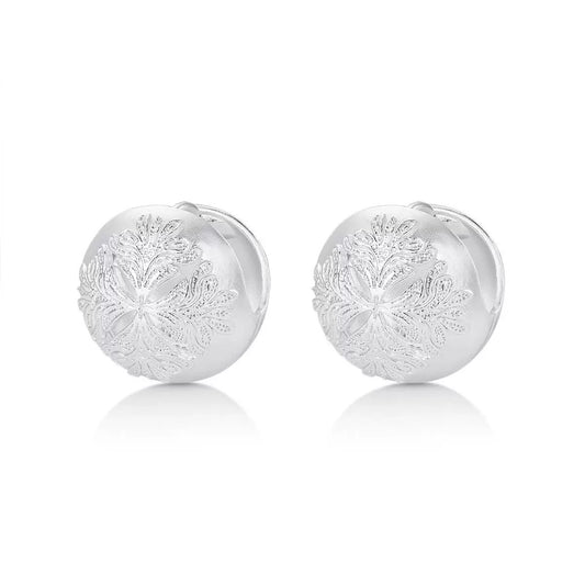 Relief Lace Silver Ball Earrings