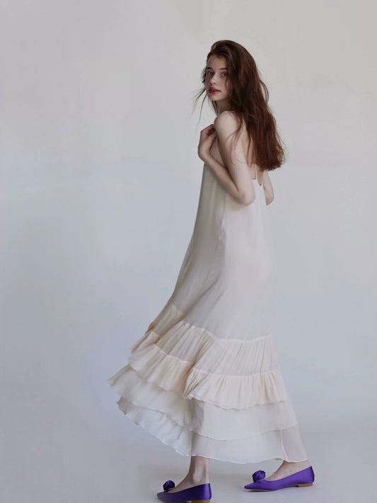 Pure mulberry silk complicated hem suspender skirt