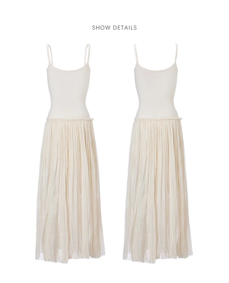 Destructive pleated mesh dress