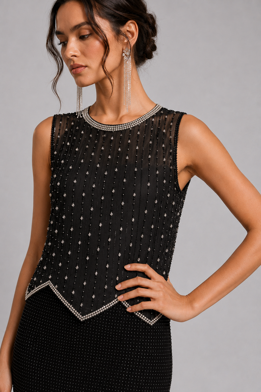 Heavy beaded sleeveless elegant lady blouse with unique design