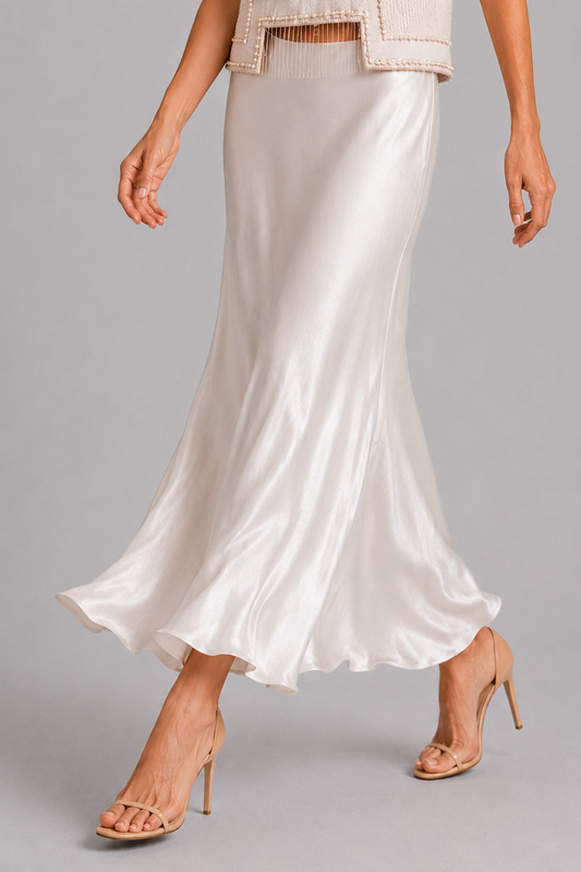 White Satin Maxi Slip Skirt