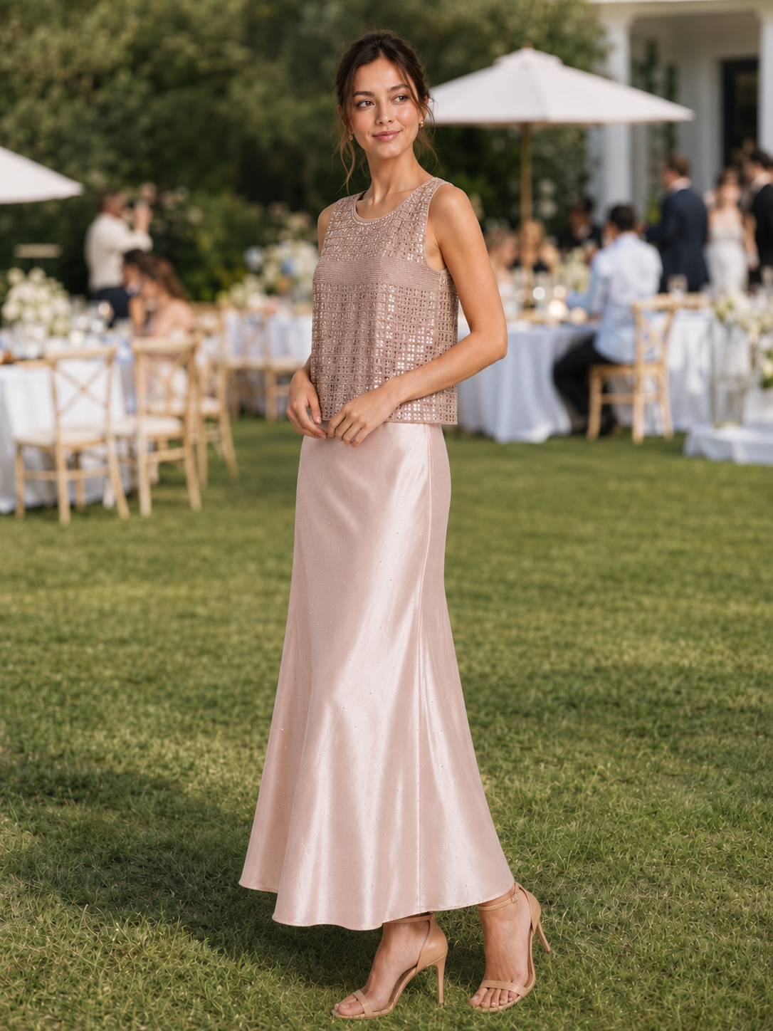 Blush Pink Beaded Sleeveless Tank Top