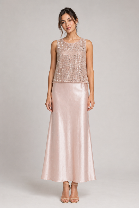 Blush Pink Beaded Sleeveless Tank Top