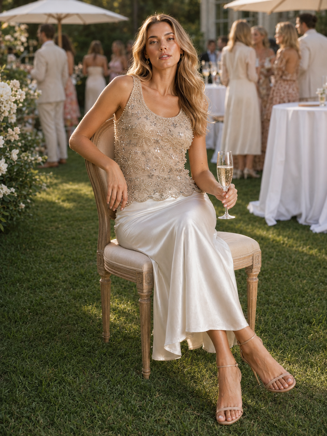 Beaded Floral Mesh Sleeveless Tank Top